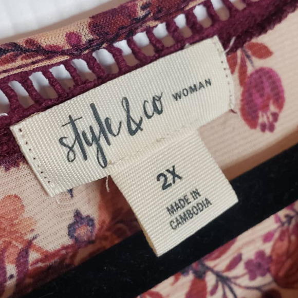 Style & Co Woman Boho Fall Floral Lace Up Front Balloon Long Sleeve Tunic Top 2X - Picture 3 of 11